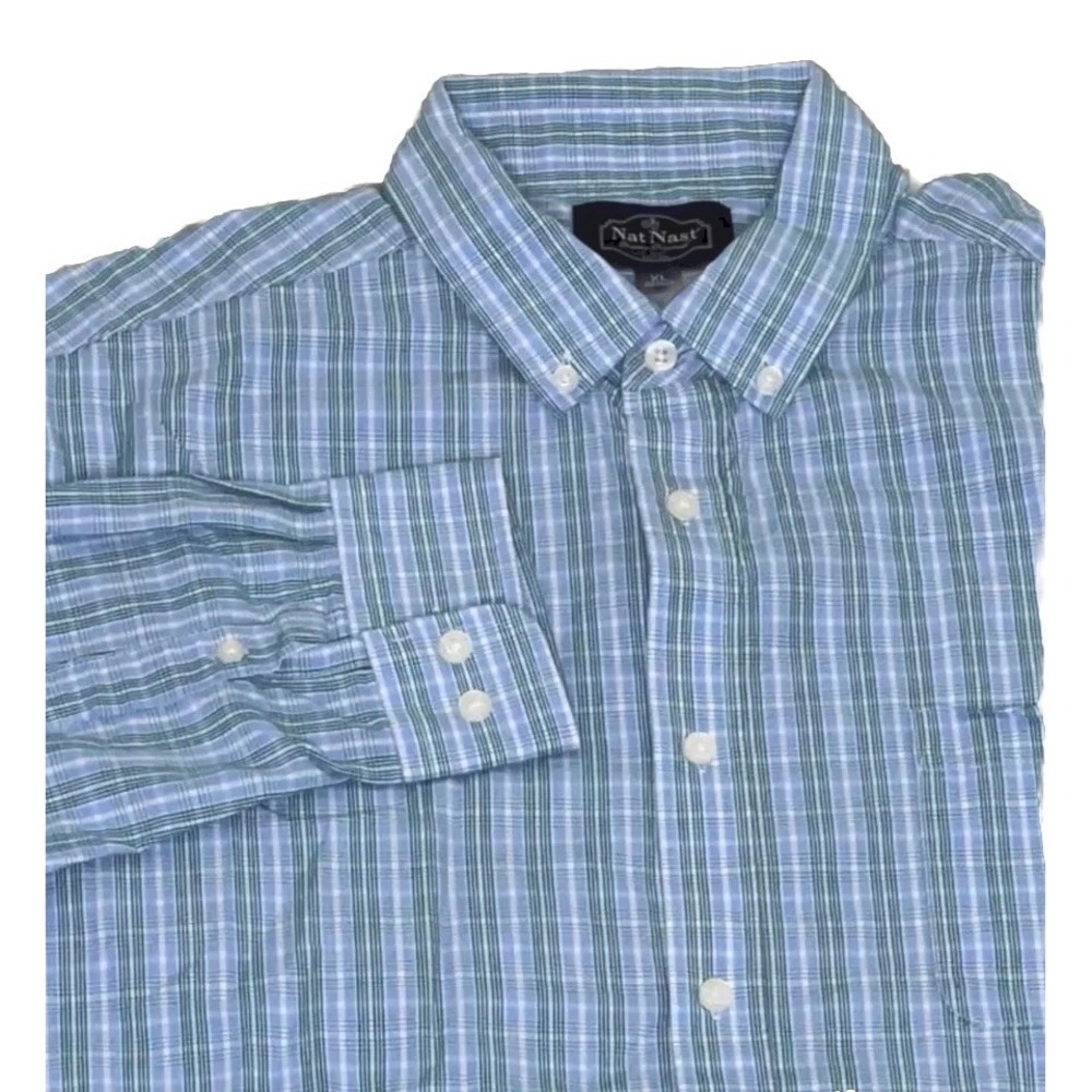 Nat Nast Mens XL‎ Blue Plaid Long Sleeve Button Up Shirt